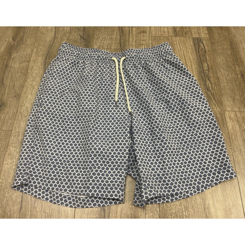 Faherty Beacon swim trunks fishscale batik blue Size Medium Mesh Lined shorts